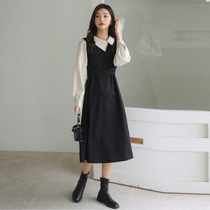 Lady Vestidos de mujer Casual Dresses Korean Shirt Stitching Irregular Lapel Design French Temperament Bandage Dress Plus Size