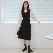 Load image into Gallery viewer, Lady Vestidos de mujer Casual Dresses Korean Shirt Stitching Irregular Lapel Design French Temperament Bandage Dress Plus Size