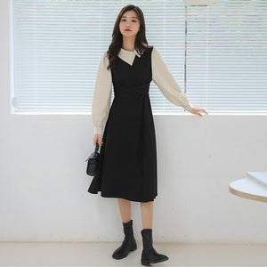 Lady Vestidos de mujer Casual Dresses Korean Shirt Stitching Irregular Lapel Design French Temperament Bandage Dress Plus Size