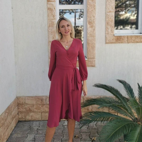 Lantern Sleeve Dress For Women Sexy V Neck A Line Party Dresses 2022 New Spring Fashion Elegant Solid Sashes Midi Length Dress