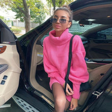 Load image into Gallery viewer, Lantern Sleeve Sweaters Dress Women Autumn Winter Solid Casual Long Pullovers Oversize Thick Knitted Sweater Dresses