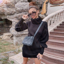 Load image into Gallery viewer, Lantern Sleeve Sweaters Dress Women Autumn Winter Solid Casual Long Pullovers Oversize Thick Knitted Sweater Dresses