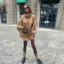 Load image into Gallery viewer, Lantern Sleeve Sweaters Dress Women Autumn Winter Solid Casual Long Pullovers Oversize Thick Knitted Sweater Dresses