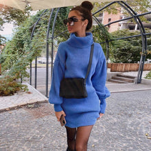 Load image into Gallery viewer, Lantern Sleeve Sweaters Dress Women Autumn Winter Solid Casual Long Pullovers Oversize Thick Knitted Sweater Dresses