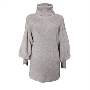 Lantern Sleeve Sweaters Dress Women Autumn Winter Solid Casual Long Pullovers Oversize Thick Knitted Sweater Dresses