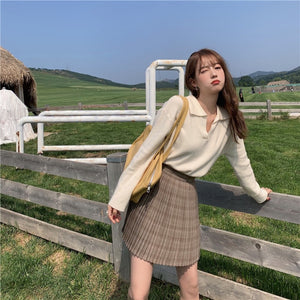 Lapel Striped Pullover Sweater Female Korean Spring Loose Student Soft Waxy Long Sleeve Sweater Top