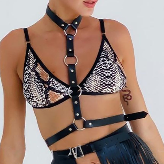 Leather Cage Skirt Harness Body Fetish Sexy Harness Women Cage Mature Bondage Gear Suspender Belt Sex Toy Goth Accessories