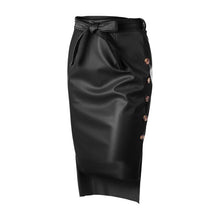 Load image into Gallery viewer, Leather Women Skirt Slit Side Midi Bodycon Trim Slim Skirt High Waist Tie Waist Pencil Skirt Long Solid Color Streetwear Summer