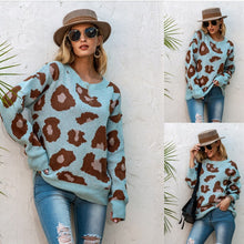 Load image into Gallery viewer, Leopard Print Round Neck Knit Sweater Fall Winter 2021 New Loose Pullover Sweater