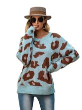 Load image into Gallery viewer, Leopard Print Round Neck Knit Sweater Fall Winter 2021 New Loose Pullover Sweater