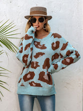 Load image into Gallery viewer, Leopard Print Round Neck Knit Sweater Fall Winter 2021 New Loose Pullover Sweater