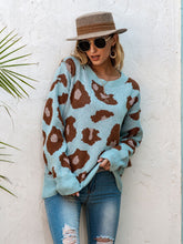 Load image into Gallery viewer, Leopard Print Round Neck Knit Sweater Fall Winter 2021 New Loose Pullover Sweater