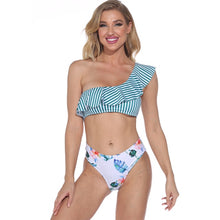 Load image into Gallery viewer, Leopard Swimsuit Push Up Bikini Women&#39;s Swimwear Sports Bandeau Beachwear One Shoulder Stripe