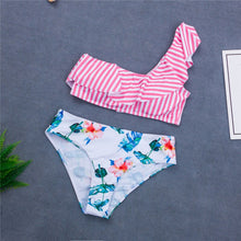 Load image into Gallery viewer, Leopard Swimsuit Push Up Bikini Women&#39;s Swimwear Sports Bandeau Beachwear One Shoulder Stripe