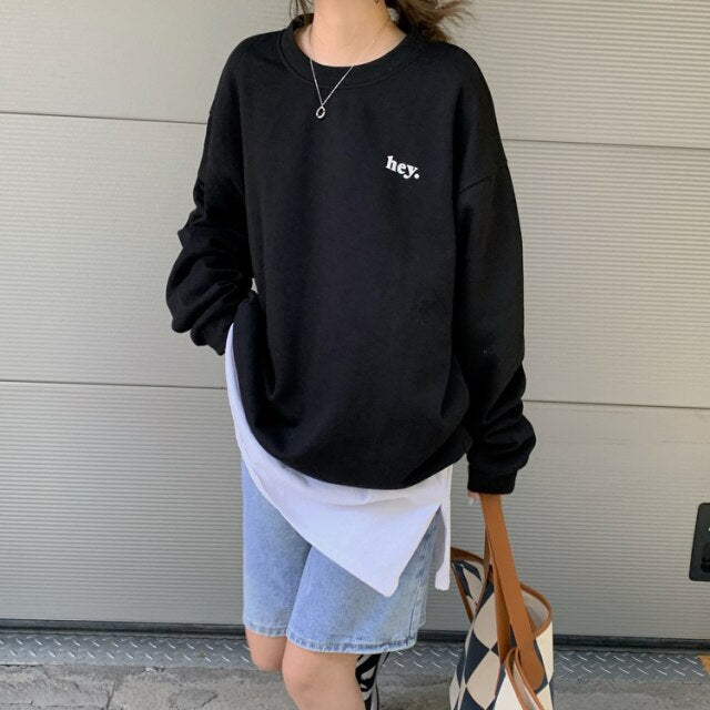 Letter Printing Round Neck Batwing Sleeve Women Hoodie Solid Loose Long Sleeved Sweater 2022 Spring New Street Style Pullover