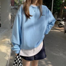 Load image into Gallery viewer, Letter Printing Round Neck Batwing Sleeve Women Hoodie Solid Loose Long Sleeved Sweater 2022 Spring New Street Style Pullover