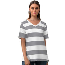 Load image into Gallery viewer, Line T-Shirt Womens Kawaii Street Style T Shirt V Neck Graphic Short Sleeve Tshirt Large