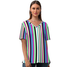 Load image into Gallery viewer, Line T-Shirt Womens Kawaii Street Style T Shirt V Neck Graphic Short Sleeve Tshirt Large