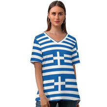 Load image into Gallery viewer, Line T-Shirt Womens Kawaii Street Style T Shirt V Neck Graphic Short Sleeve Tshirt Large