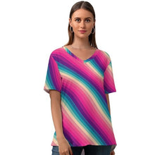 Load image into Gallery viewer, Line T-Shirt Womens Kawaii Street Style T Shirt V Neck Graphic Short Sleeve Tshirt Large