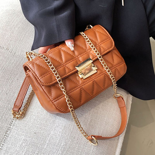 Lingge Small PU Leather Flap Crossbody Bags for Women 2022 Hit Women's Luxury Branded Trending Chain Shoulder Handbags