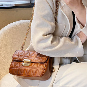 Lingge Small PU Leather Flap Crossbody Bags for Women 2022 Hit Women&#39;s Luxury Branded Trending Chain Shoulder Handbags
