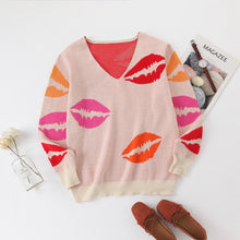 Load image into Gallery viewer, Lip Print Knitted Sweater Women Winter Elegant Kiss Jumper Pullovers Knit Tops Loose Sweaters Streetwear Sueter Mujer Oversized
