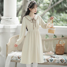 Load image into Gallery viewer, Literary Cute Little Fresh College Style Dress Women Autumn Long Sleeve Solid Peter pan Collar Collar Cute Kawaii Dress Vestidos
