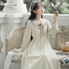 Load image into Gallery viewer, Literary Cute Little Fresh College Style Dress Women Autumn Long Sleeve Solid Peter pan Collar Collar Cute Kawaii Dress Vestidos