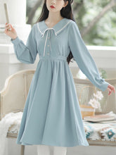 Load image into Gallery viewer, Literary Cute Little Fresh College Style Dress Women Autumn Long Sleeve Solid Peter pan Collar Collar Cute Kawaii Dress Vestidos