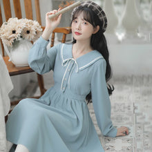 Load image into Gallery viewer, Literary Cute Little Fresh College Style Dress Women Autumn Long Sleeve Solid Peter pan Collar Collar Cute Kawaii Dress Vestidos