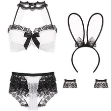 Load image into Gallery viewer, Lolita Bunny Girl Cosplay Costumes Lace Perspective Hollow Out Night Uniform White Underwear Female Sexy Lingerie Bodysuit