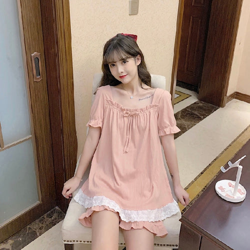 Lolita Cotton Pyjamas Set 2 Piece/set Pyjama Women Sexy Sleepwear Shorts Nightgowns Lingerie Femme Home Wear Ruffles White