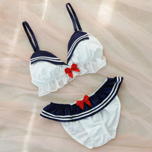 Load image into Gallery viewer, Lolita Girl Navy Intimates Japanese Maid Milk Silk Bras &amp; Panties Set Wirefree Underwear Anime Style Sailor Moon Cosplay Costume