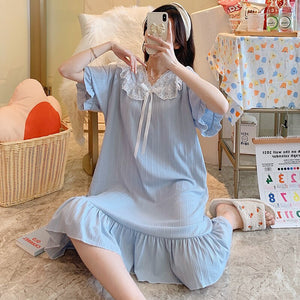 Lolita Nightgowns Womens Cotton Gown Nighty Long Sleepwear Sexy Hot Erotic Lingerie Sleepshirts Homewear Suit Ruffles Lace