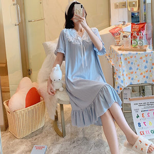 Lolita Nightgowns Womens Cotton Gown Nighty Long Sleepwear Sexy Hot Erotic Lingerie Sleepshirts Homewear Suit Ruffles Lace