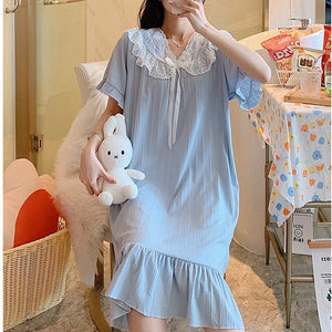 Lolita Nightgowns Womens Cotton Gown Nighty Long Sleepwear Sexy Hot Erotic Lingerie Sleepshirts Homewear Suit Ruffles Lace