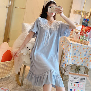 Lolita Nightgowns Womens Cotton Gown Nighty Long Sleepwear Sexy Hot Erotic Lingerie Sleepshirts Homewear Suit Ruffles Lace