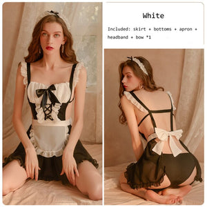 Lolita Sexy Lingerie Erotic Maid Cosplay Costumes Chiffon Dress Cute French Apron Anime Punk School Girl Gothic Outfit for Woman