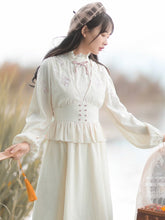 Load image into Gallery viewer, Lolita Sweet Fairy Dress Female Flower Embroidery Chinese Style Retro Ruffle Stand Collar Elegant Puff Sleeve Dress Y2K Fall