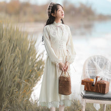 Load image into Gallery viewer, Lolita Sweet Fairy Dress Female Flower Embroidery Chinese Style Retro Ruffle Stand Collar Elegant Puff Sleeve Dress Y2K Fall