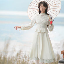 Load image into Gallery viewer, Lolita Sweet Fairy Dress Female Flower Embroidery Chinese Style Retro Ruffle Stand Collar Elegant Puff Sleeve Dress Y2K Fall