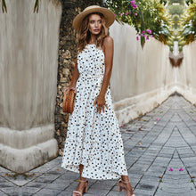 Load image into Gallery viewer, Long Dot Vacation Style Print Dress Women Lace Up High Waist O Neck Big Swing Dress New 2021 Fashion Summer Sleeveless Dress