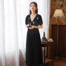 Load image into Gallery viewer, Long Nighty Cotton Nightgowns Women Print Gown Nighty Palace Vintage Sleepshirts Ladies Sexy Hot Erotic Home Clothing Black