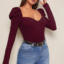 Load image into Gallery viewer, Long Puff Sleeve Women&#39;s Blouse Slim Sexy Square Collar Blouses Women 2021 Autumn New Streetwear Fashion Elegant Top Female