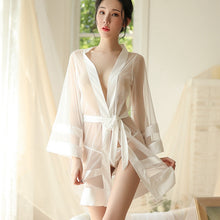 Load image into Gallery viewer, Long Robe Bridesmaid striped Robes Lingerie Sexy Transparent Kimono Women Clothing Sleepwear Ladies Gowns Autumn bathrobe