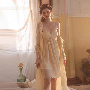 Long Silk Robes for Women Sleepwear Victorian Dress Pamajas Set Lace Nightgown Camisole Backless Sleep Tops Sexy Lingerie 2022