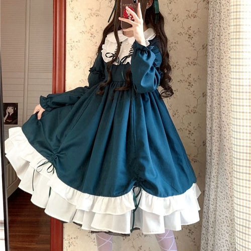 Long Sleeve Bandage Lolita Dress Women 2022 Japanese Ball Gown Kawaii Clothes Sweet Cute Dresses Slim Waist Vestidos Mujer