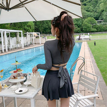 Load image into Gallery viewer, Long Sleeve Bikini Women Solid Gray Swimwear Skirt Bathing Suit High Cut Swimwear Ruffle Biquini Push Up Pad Crop Top Korea Belt