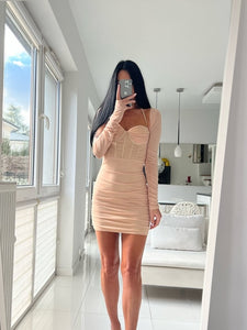 Long Sleeve Bodycon Dress Halter Boning Corset Dress Sexy Mesh Evening Night Club Party Dress Mini Autumn Dress Women 2022 Lined
